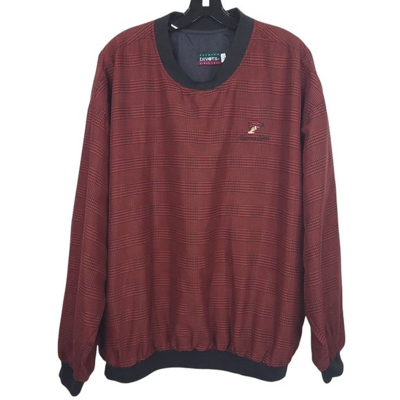 Divots Cypress Lakes Pullover Mens Size L Golf Windbreaker Red Black Check - Picture 1 of 7
